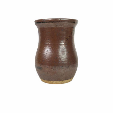 Vintage Brown Stoneware Studio Pottery Vase, signed 
