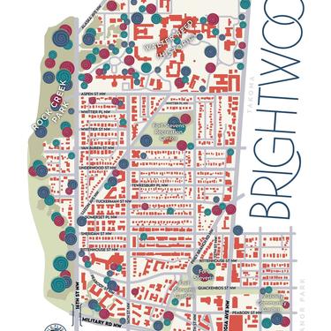 Brightwood DC neighborhood map art print 11x17 inches 