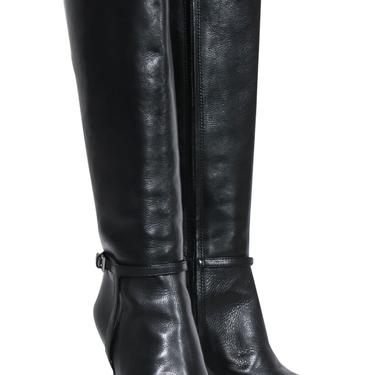 Tory Burch - Black Leather Stiletto Knee High "Mari" Boots w/ Buckle Sz 9