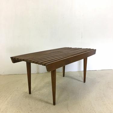Mid Century Slat Wood Top Side Table or Bench 