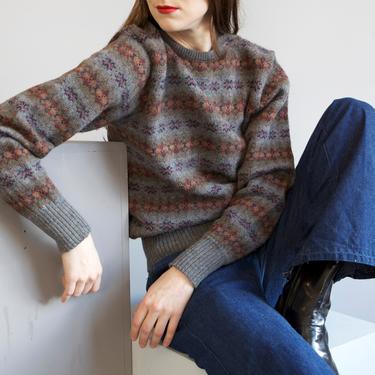 smoky blue gray stripe Intarsia wool sweater / sz S 