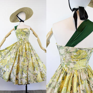 1950s cotton asymmetrical STRAP FLORAL dress xxs | new summer 