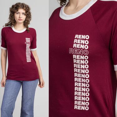 70s Reno Nevada T Shirt - Medium | Vintage Maroon Red Graphic Ringer Tourist Tee 