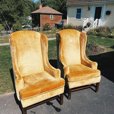 Vintage Ethan Allen Mustard Wingback Chairs 