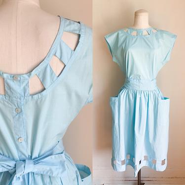 Vintage 1980s Sky Blue Cut Out Dress / S 