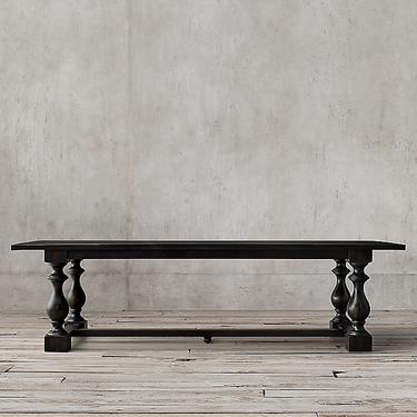 RESTORATION HARDWARE 17th CENT MONASTERY DINING TABLE IN BLACK ACACIA FINISH