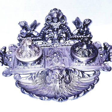 Ornate Silver Plated Inkwell 