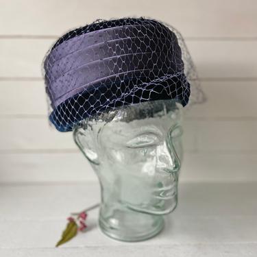 Vintage Purple Velvet Evening Hat With Veil Cap // Vintage Midcentury Pillbox Purple Hat // Hat Collector, Perfect Gift // Christmas Gift 
