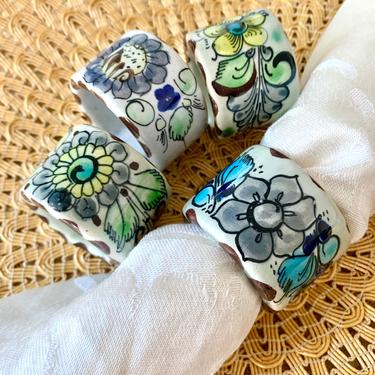 Hand Painted Napkin Rings, Mexican Pottery, Set 4, Vintage, Home Decor, Dining, Table Ware, Mexico 
