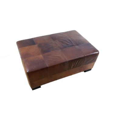 Distressed Leather Patchwork Ottoman 