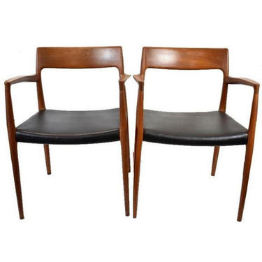 Pair of JL Moller Danish Mid Century Teak Arm Chairs 