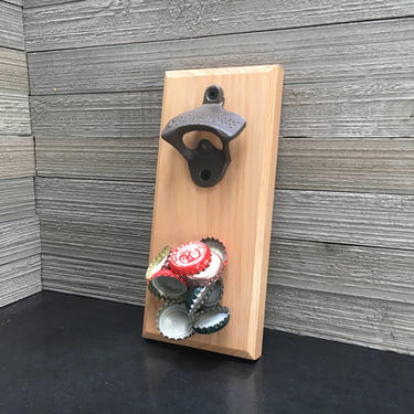 Magnetic Hickory Bottle Opener - Refrigerator or Wall Mount, Cap-Catching 