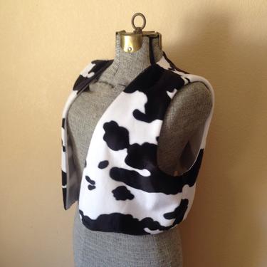 Vintage 90s 00s Cow Print Vest Cowgirl Western Southwestern The Simple Life Animal Print Waistcoat Novelty Plush Soft Faux Fur Cropped by InAFeverDream