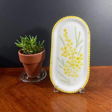 Vintage Hand Painted Oval Plate, Spoon Rest, Cracker Tray, Appetizer Serving Plate - Yellow Flowers, made in Italy, Anacapri, Italian Spring 