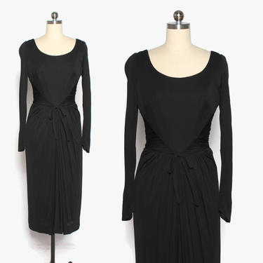 Vintage 60s Flattering Black Jersey Dress / 1960s Edward Abbott Cocktail Wiggle Dress 