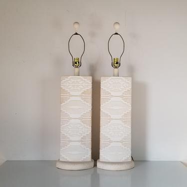 80's Tall Vintage Southwestern Plaster Table Lamps a Pair. 