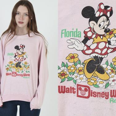 Minnie Mouse Sweatshirt / Pink Mickey Shirt / Disneyland Cartoon Tee / Vintage 70s Walt Disney Disney World Sweatshirt / Thin Pink Tee 