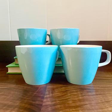 Set of 4- Vintage Blue and White Mikasa Cera-Stone Tea Cup Mugs, Made in Japan, 3995, MCM Retro Kitchen Tea Set 