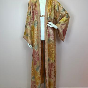 Vtg 1970s sheer silk metallic floral kimono 