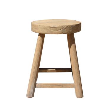 Rustic Raw Wood Rough Finish Round Top Square Legs Stool Table cs3849S