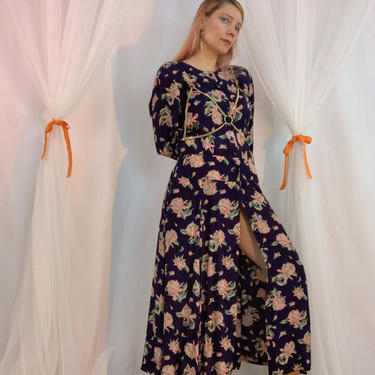 Long sleeve floral yoke maxi dress 