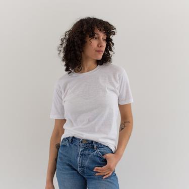 Vintage 80s Semi Sheer Cotton White Crew Neck Tee T Shirt | Made in USA | S | 
