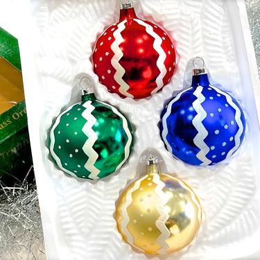 VINTAGE: Colorful Glass Figural Ornaments in Box - Christmas Trimmeries Bradford - Hand Decorated - SKU 26 27-D-00033816 