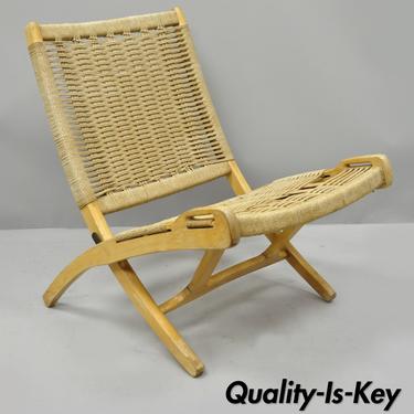 Vtg Folding Woven Rope Hans Wegner Style Scissor Lounge Chair Mid Century Modern