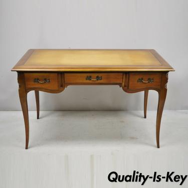 Vintage French Provincial Louis XV Style Cherry Wood Leather Top Writing Desk