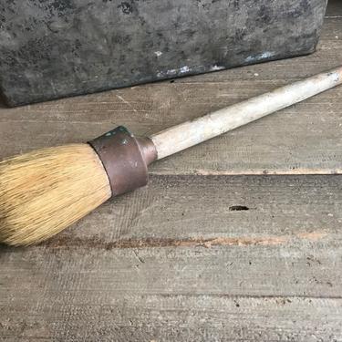 French Copper Paint Brush, Industrial Decor, Round Brush, Wood Handle, Natural Bristle, Art Supply 