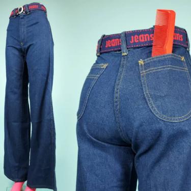 Deadstock 1970s high rise bell bottoms by Buster Brown. (26×33) 
