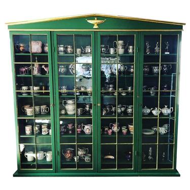 Neoclassical Style Green Painted and Parcel Gilt Breakfront Bookcase