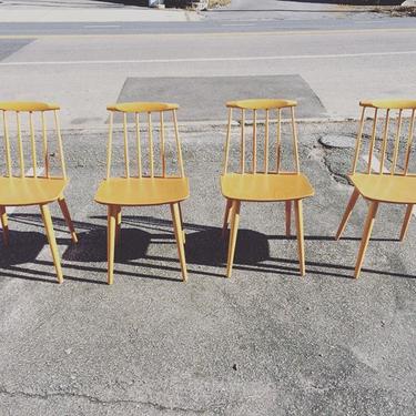 Four Danish Modern spindle back farm chairs by Folke Palsson for Fdb Mobler. Each 17&quot; height (floor to seat) x 17&quot; width. $600