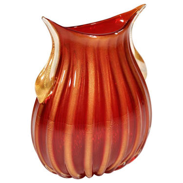 Large Red and Gold Murano Glass Vase by Pino Signoretto 