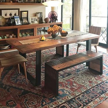 dining table from reclaimed wood with high recycled content steel legs - modern industrial - urban salvage - by custom order 