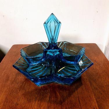 Vintage Art Deco Indiana Glass Blue Pyramid Relish Dish Tiara Exclusive 