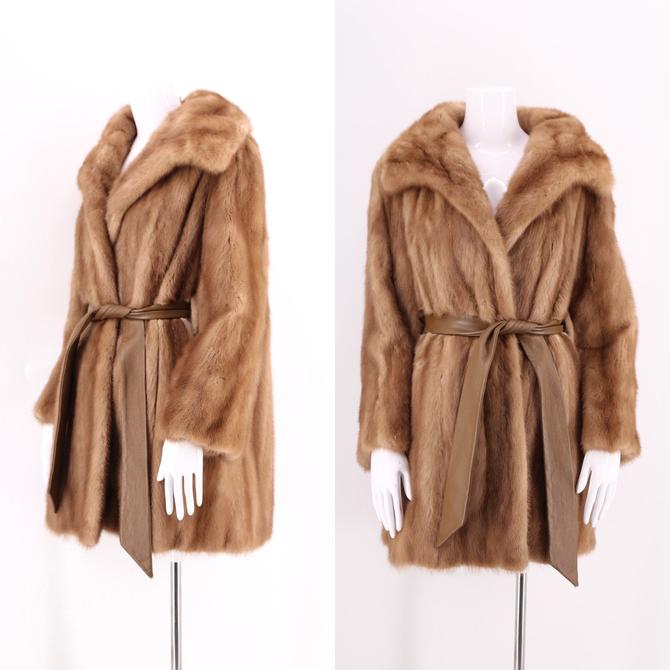 70s Glossy Fawn Mink Belted Coat, Used Fur Coats New York City