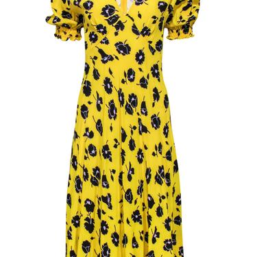 Diane von Furstenberg - Yellow, Black &amp; Lavender Floral Print Midi Dress Sz 8