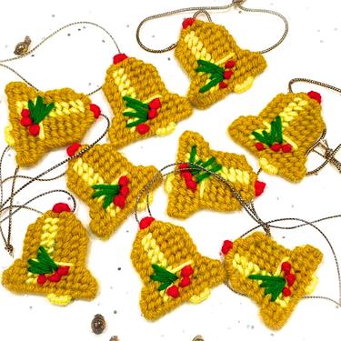 VINTAGE: 9 Cross Stitch Bell Shaped Ornaments - Feather Tree Ornaments - Handmade Ornaments - SKU 15-F2-00007108 
