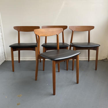 Set of 4 Teak and Black Leather Dining Chairs by Harry Ostergaard for Randers Møbelfabrik 