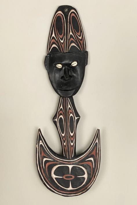 Vintage New Guinea Pacific Islands Wood Carved Mask Wall Hanging by Walkingtan