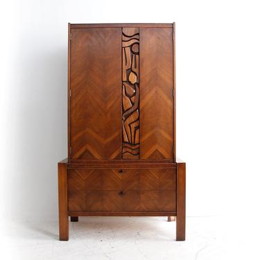 Vintage MCM brutalist tall boy dresser with 6 drawers / Armoire by United Furniture | Free delivery in NYC and Hudson areas 