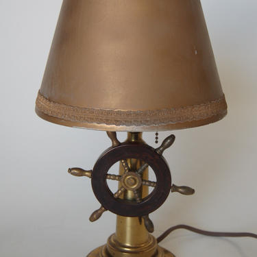 Nautical Brass And Bakelite Ships Wheel Helm Table Lamp 
