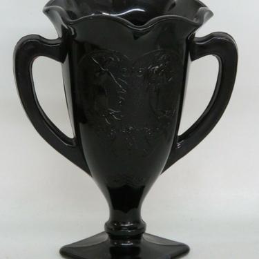 LE Smith Dancing Nymphs Black Amethyst Cameo Glass Trophy Vase 2458B
