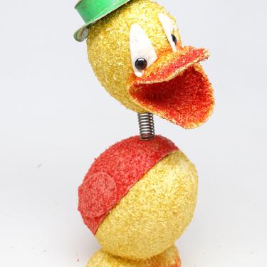 Vintage 1950&#39;s German Bobble Head Easter Duck Candy Container, Antique Toy for Easter Basket, West Germany 