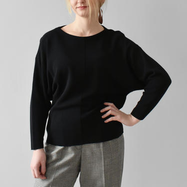 vintage dolman sleeve top / minimal black knit shirt / M 