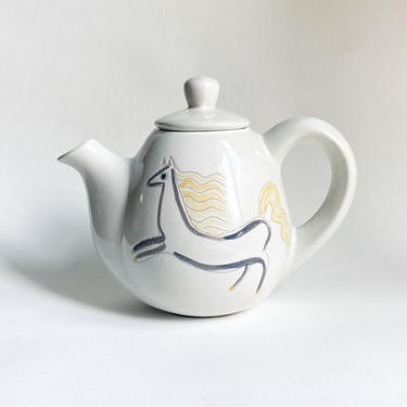 Vintage Ernest Sohn Glidden Pottery 104 Teapot Menagerie Horse Decor 1950s As Is 