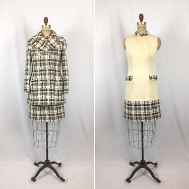 Vintage 60s suit | Vintage plaid double breasted jacket and knit wool dress | 1960's Lilli Ann two piece suit 