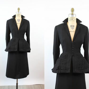 1950s unlabeled Lilli Ann wool QUILTED peplum jacket medium | new fall 