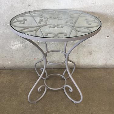 Small Vintage Iron &amp; Glass Round Side Table